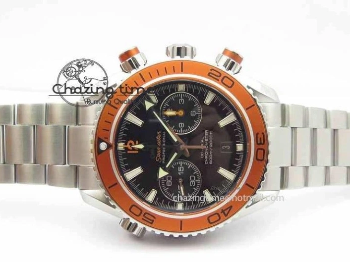 0110 Sophisticated Planet Ocean Master Chronometer Chrono SS OM 1:1 Best Edition Orange On SS Bracelet A 8156